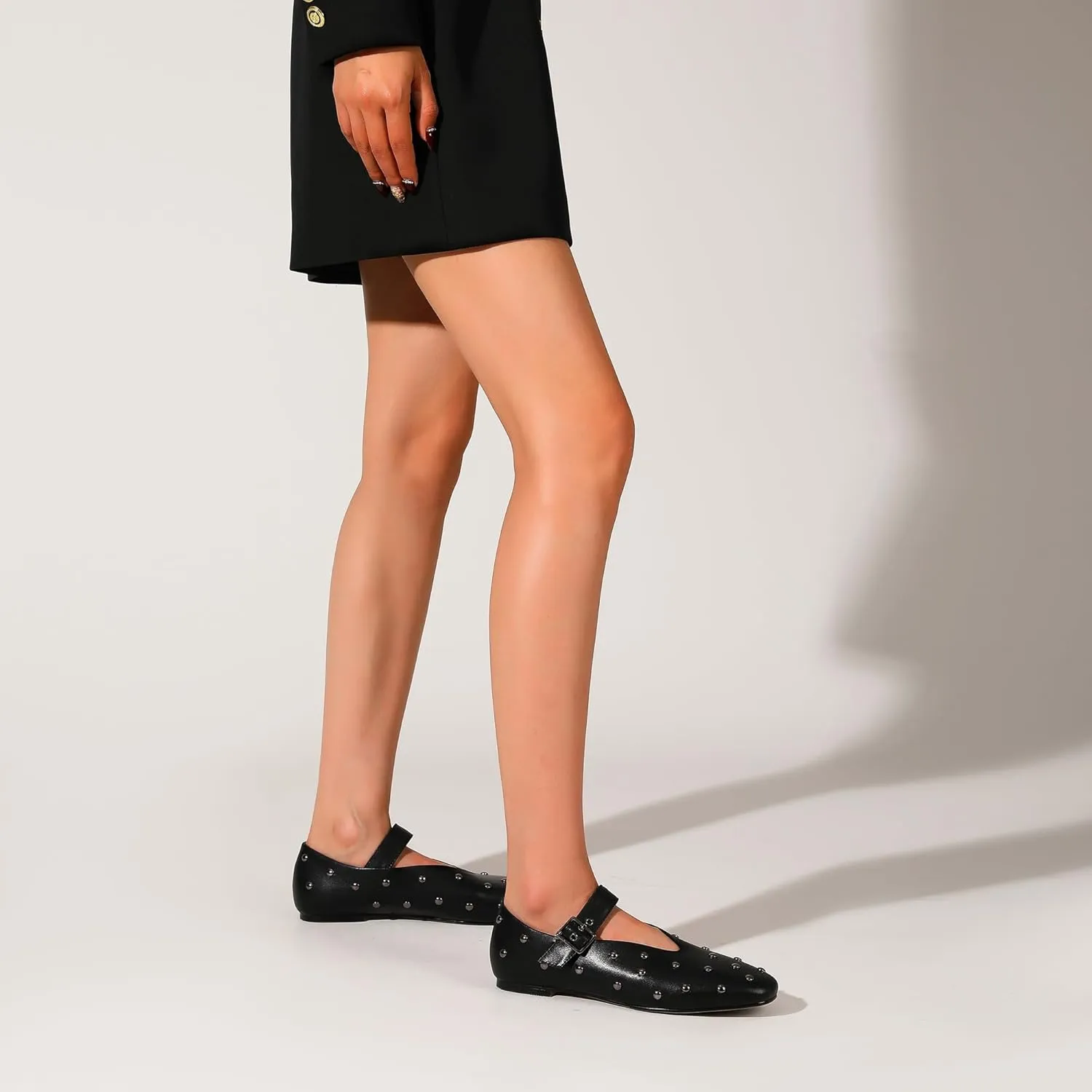 Stylish Mary Jane Studded Flats for Women Comfortable Ballet Buckled Ballerina Shoes for Work, Office, Party, or Daily Shoes
