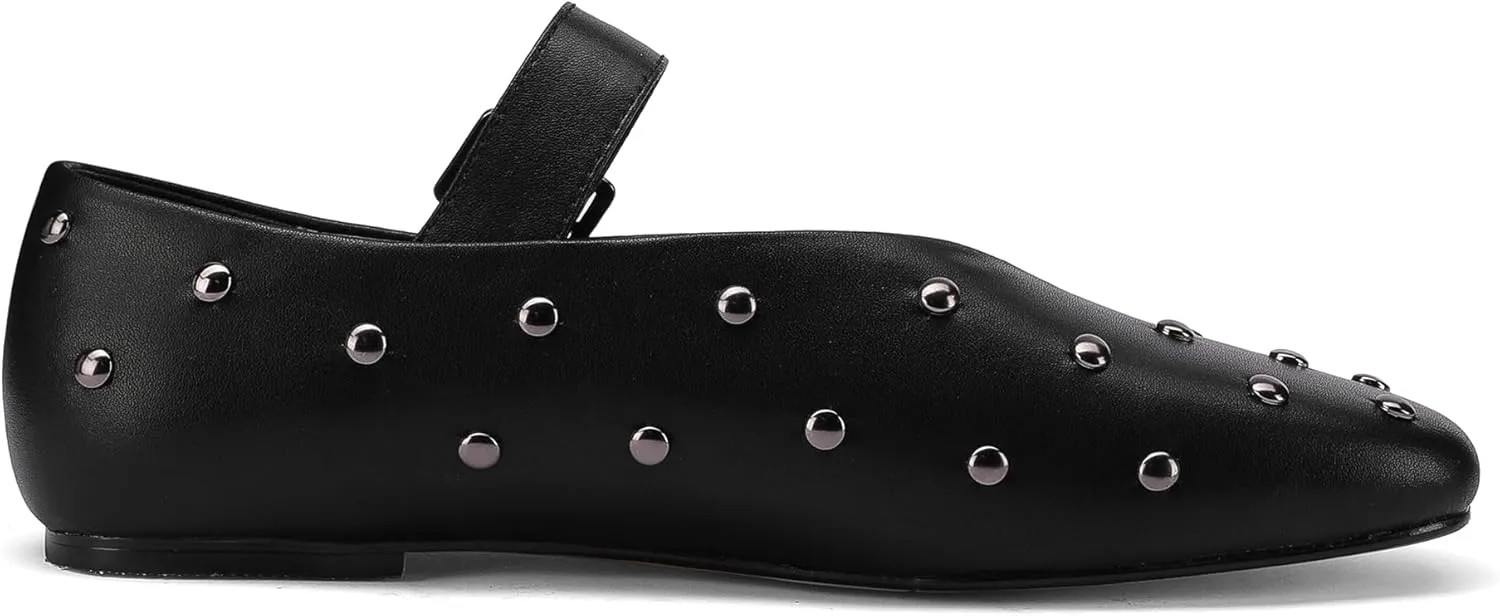 Stylish Mary Jane Studded Flats for Women Comfortable Ballet Buckled Ballerina Shoes for Work, Office, Party, or Daily Shoes
