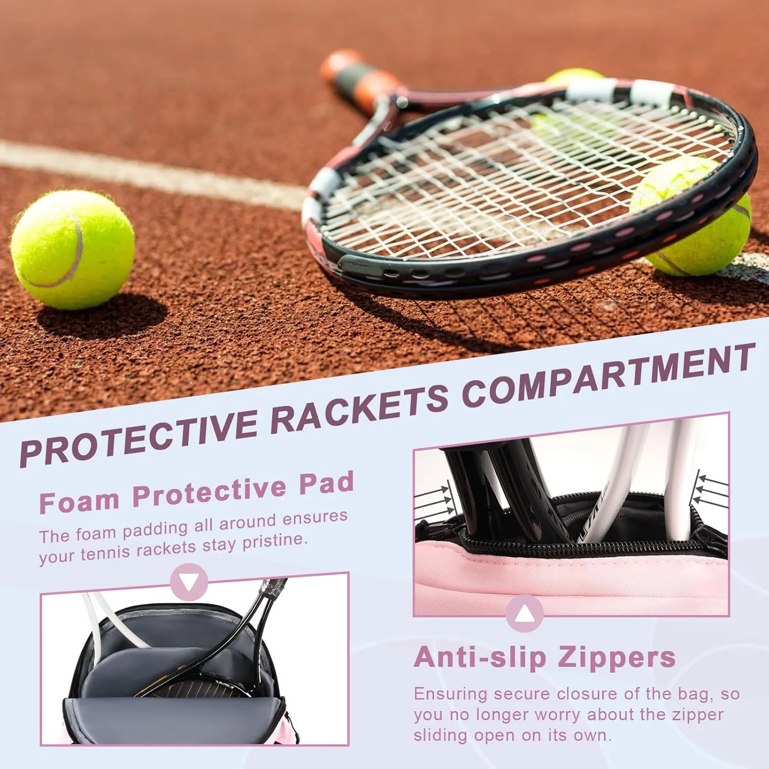 Tennis Bag Holds 2 Rackets, Professional Tennis Bags for Women, Tennis Backpack with Ventilated Shoe Compartment
