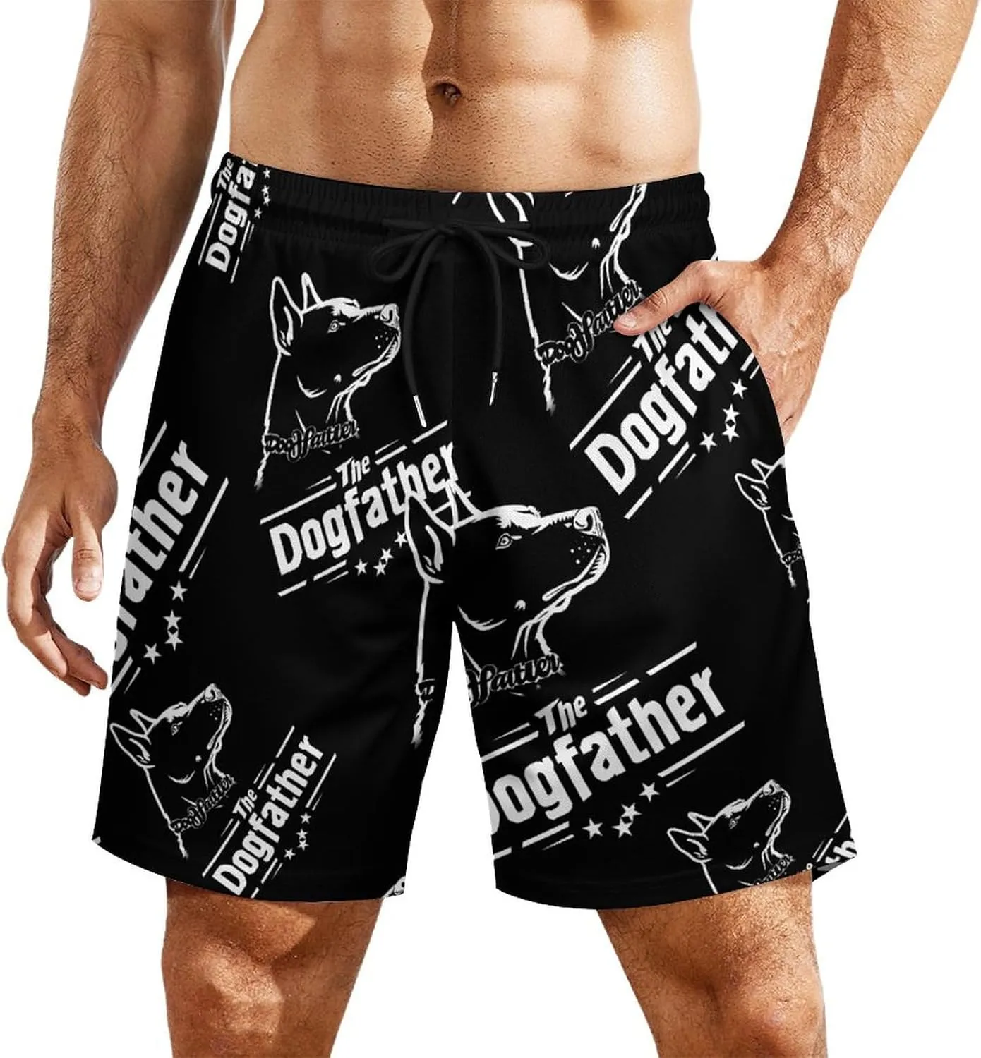 The Dogfather English Foxhound Men's Swim Trunks Quick Dry Board Shorts Swimwear Beach Shorts with Compression Liner