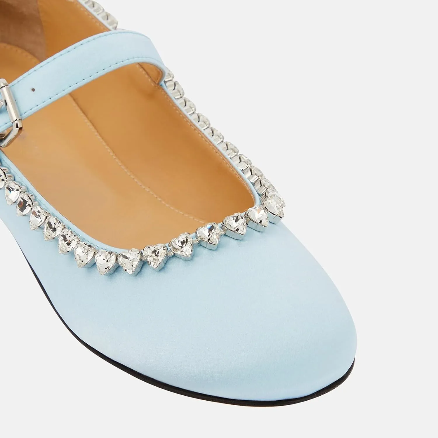 THESHY Women's Rhinestone Embellished Satin Ballet Flats Round Toe Ballerinas Flats Fashion Wedding Dressy Mary Jane for Women