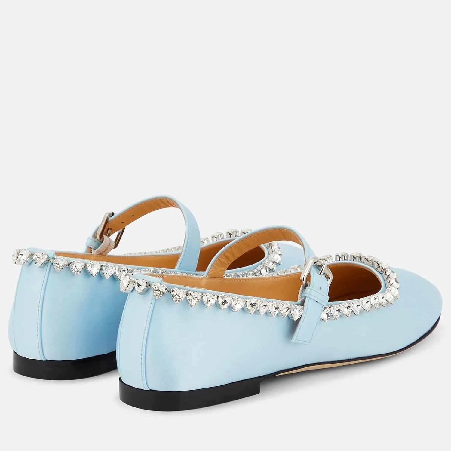 THESHY Women's Rhinestone Embellished Satin Ballet Flats Round Toe Ballerinas Flats Fashion Wedding Dressy Mary Jane for Women