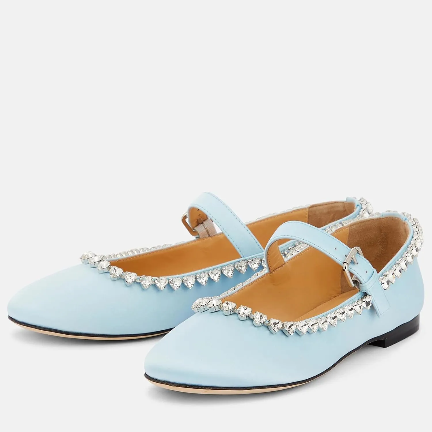 THESHY Women's Rhinestone Embellished Satin Ballet Flats Round Toe Ballerinas Flats Fashion Wedding Dressy Mary Jane for Women