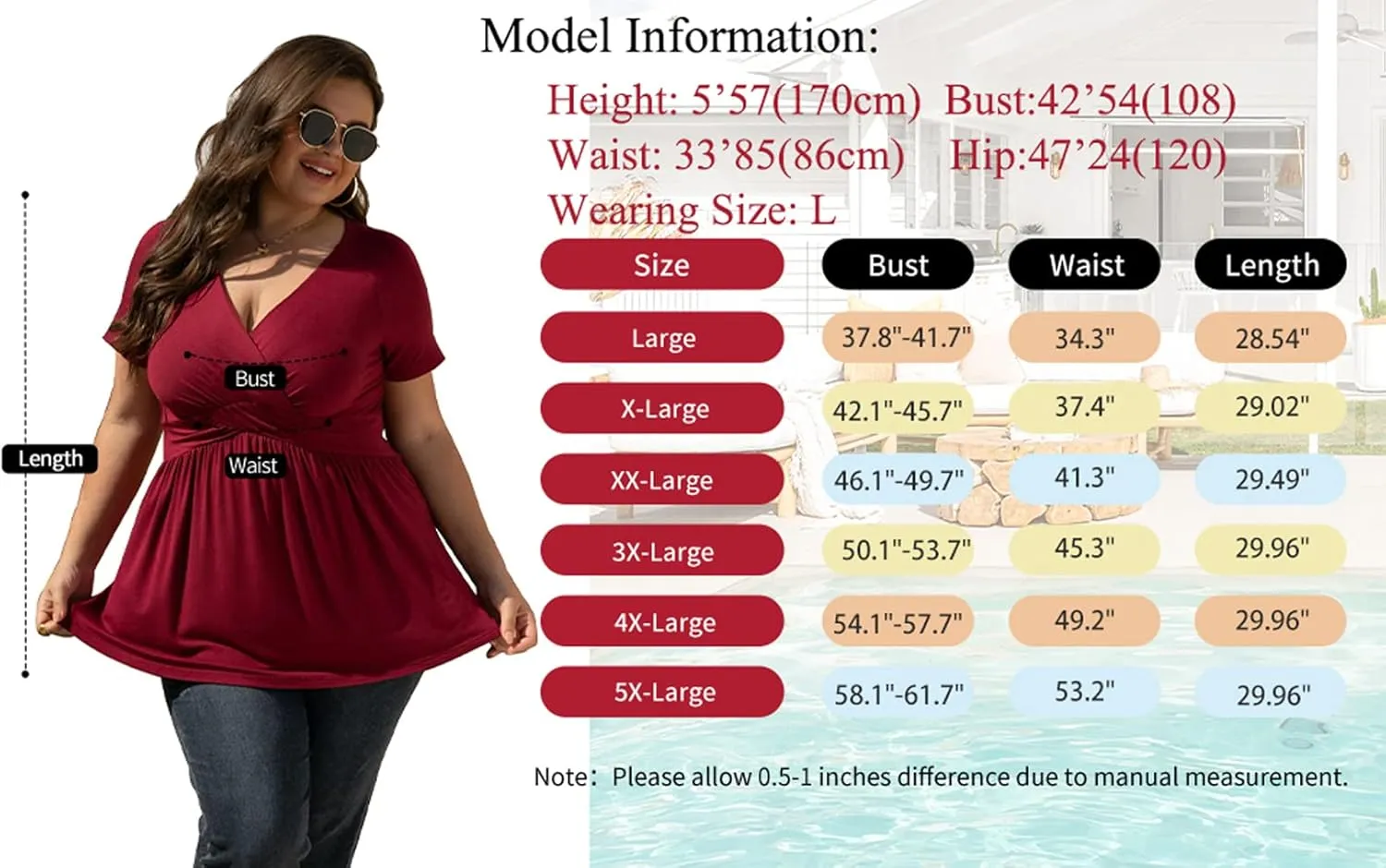 TIANZHU Women's Plus Size Dressy Tops Wrap Shirt Short Sleeve Tunic Top V Neck Low Cut Cute Blouse