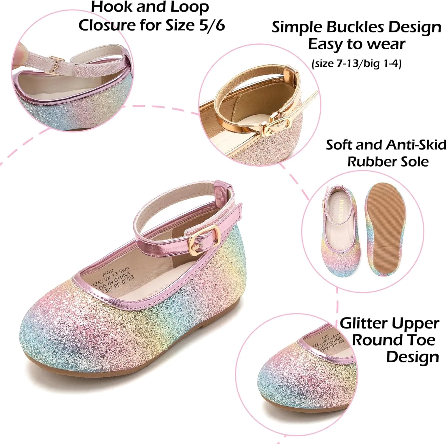 Toddler Flower Girl Dress Shoes - Little Girl Ballet Flats Sparkly Wedding Party