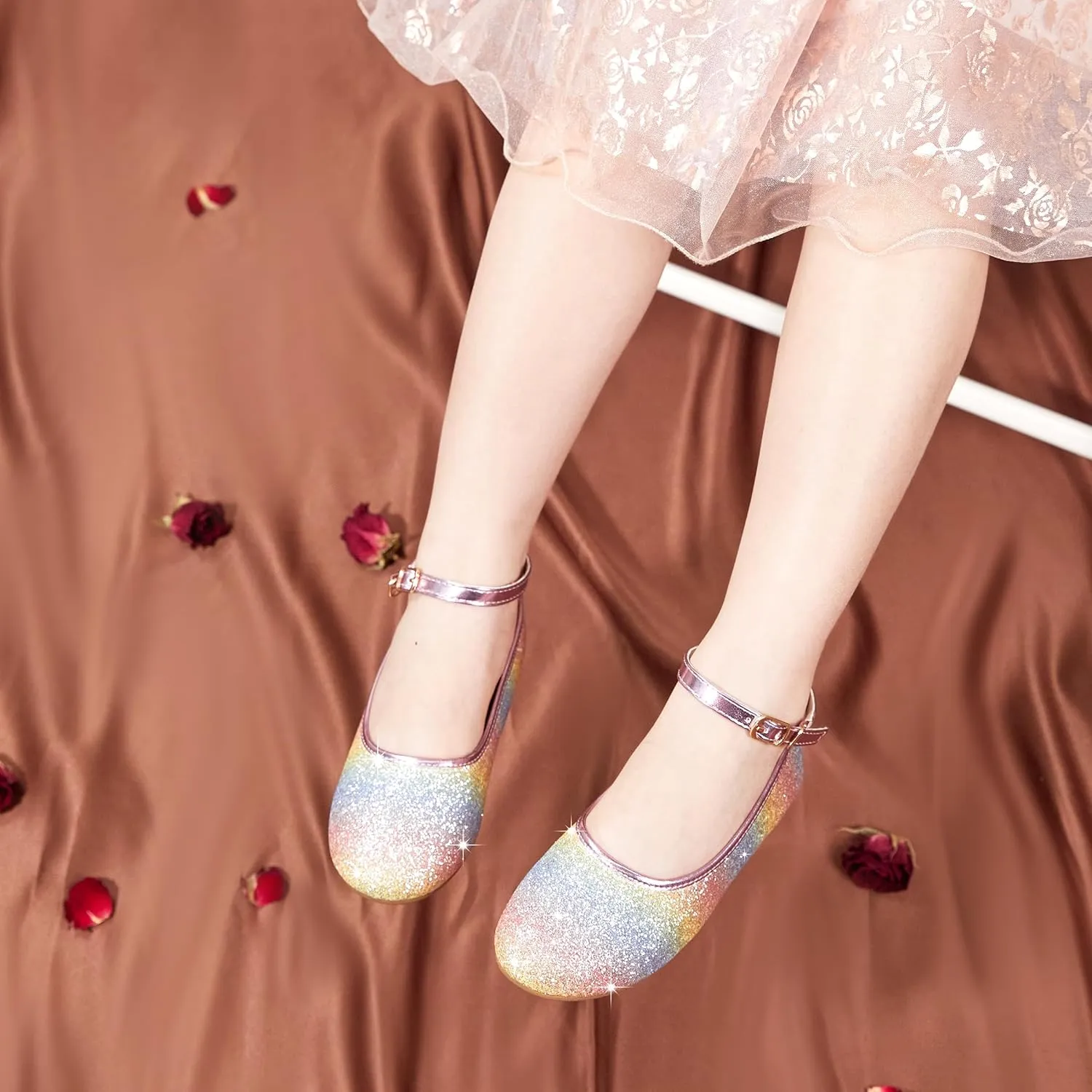 Toddler Flower Girl Dress Shoes - Little Girl Ballet Flats Sparkly Wedding Party