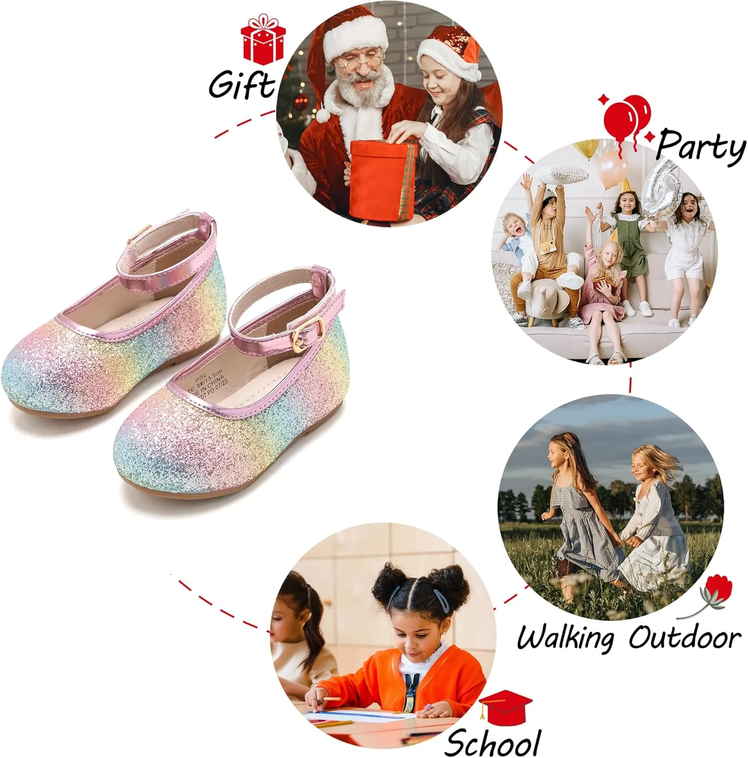 Toddler Flower Girl Dress Shoes - Little Girl Ballet Flats Sparkly Wedding Party