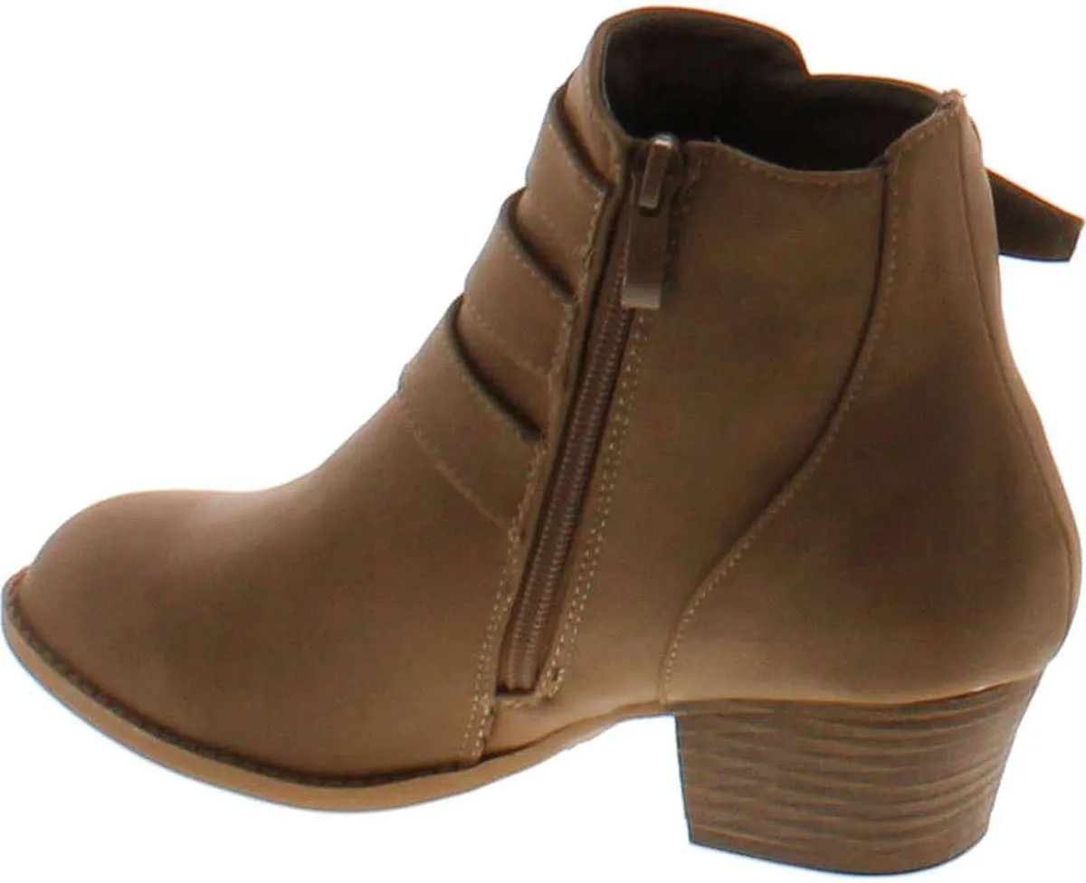 TOP Moda Cl-14 Women's Buckle Straps Stacked Low Heel Ankle Booties