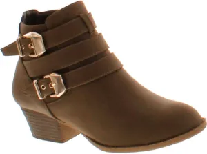 TOP Moda Cl-14 Women's Buckle Straps Stacked Low Heel Ankle Booties