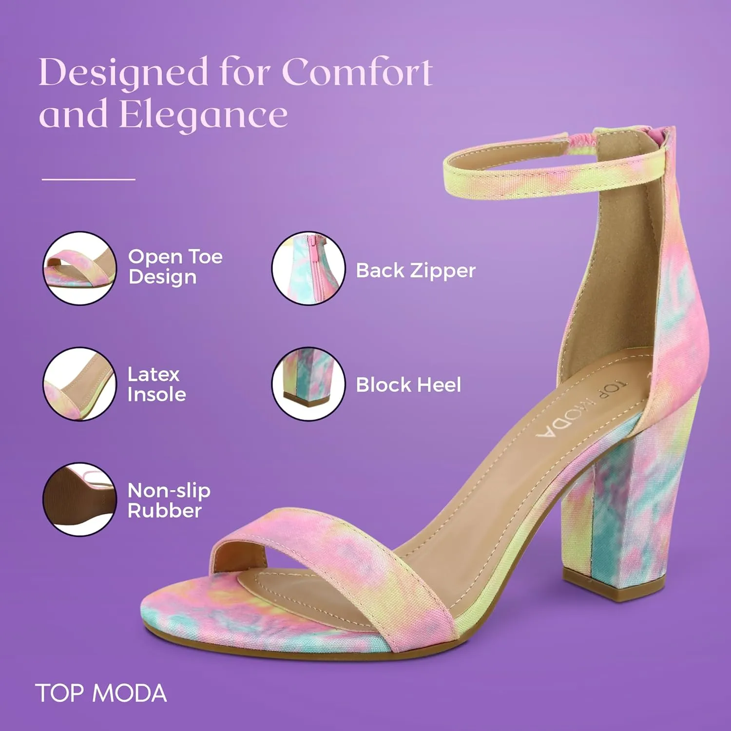 TOP MODA Hannah-1 Ankle Strap Dressy High Heel Sandal, Non-slip Sole, For Wedding, Party, Prom, Evening Wear, or Any Occasion, Sleek Style Block Heel Sandals