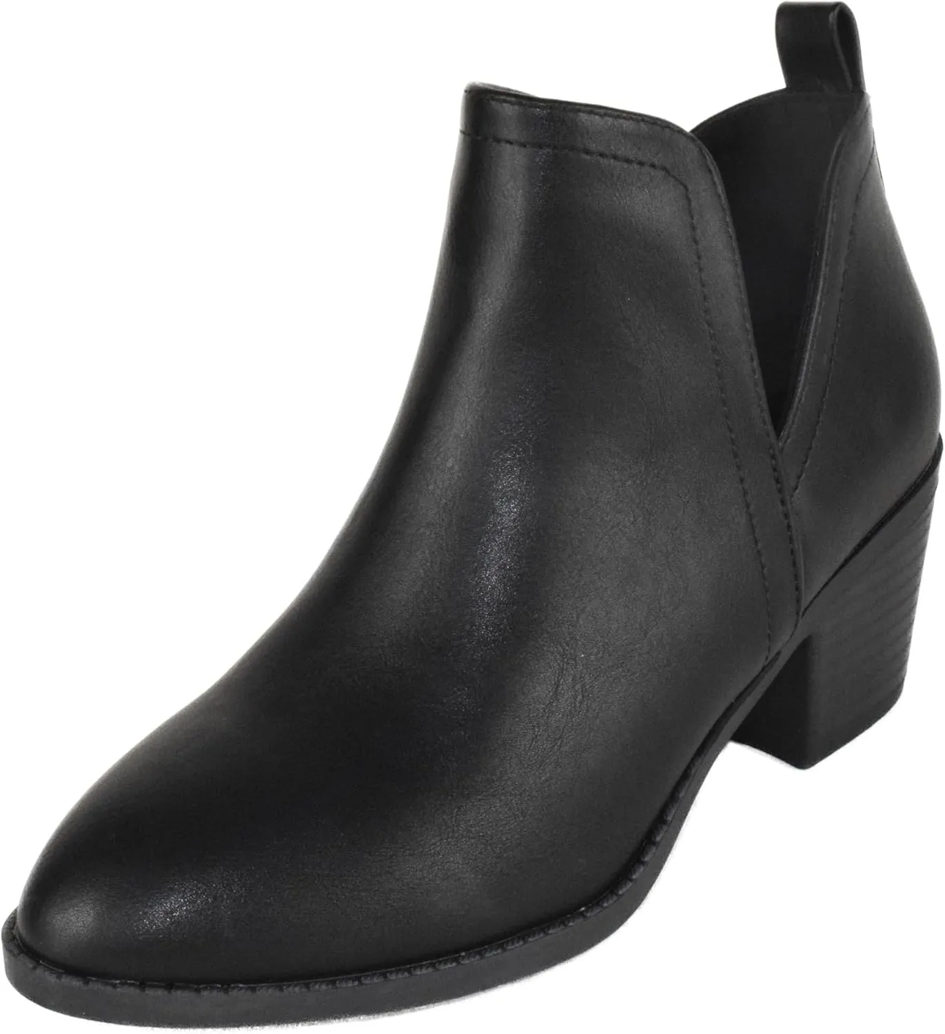 TOP Moda Women Ankle Boots Slip-on Booties V Cut Sides Almond Toe Medium Stack Heel Zandra-7