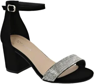 TOP Moda Women's Fashion Ankle Strap Chunky Low Heel Dress Sandal Glitter Shoes