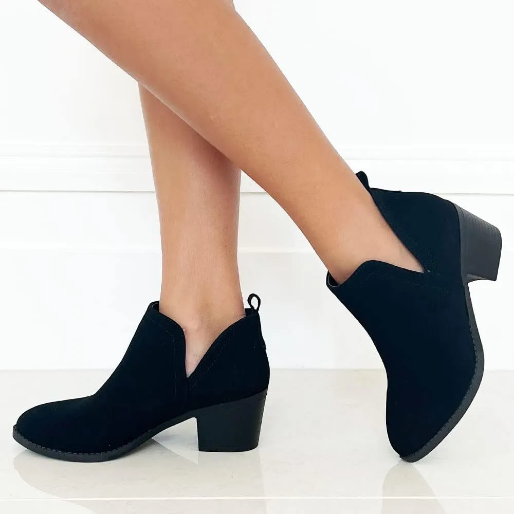 TRENDSUP Ankle Boots for Women Chelsea Square Toe Chunky Low Heel Booties Comfortable Slip on Short Boots