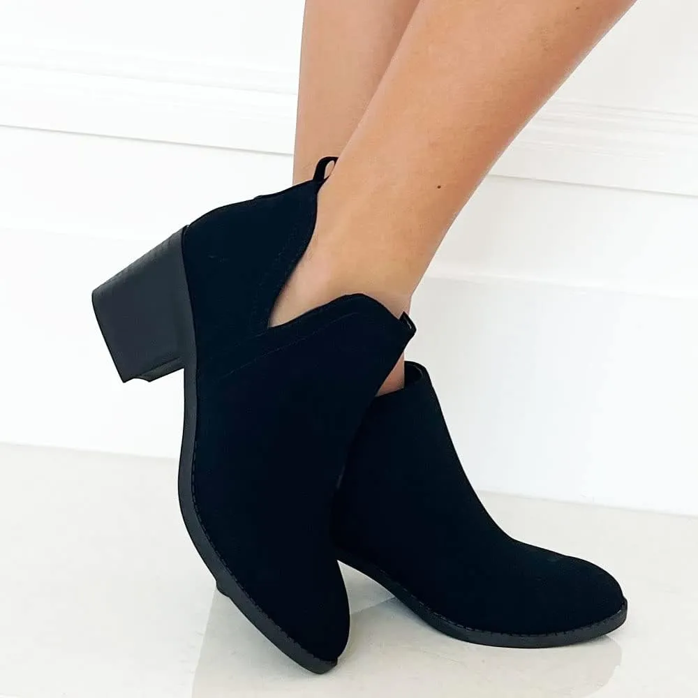 TRENDSUP Ankle Boots for Women Chelsea Square Toe Chunky Low Heel Booties Comfortable Slip on Short Boots