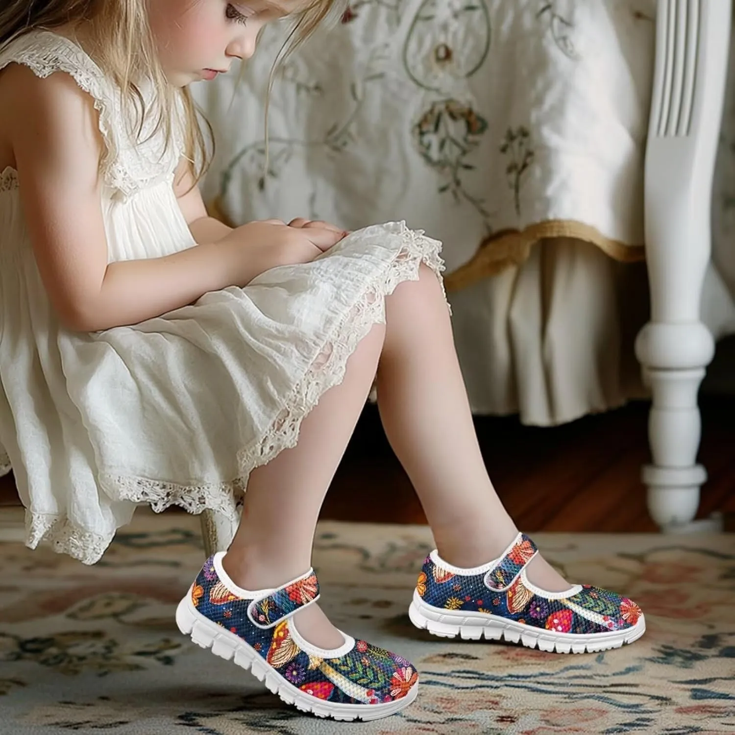 Trippy Mushroom Print Kids Mary Janes Shoes Non Slip Flower Girl Shoes School Sneakers Dress Shoes