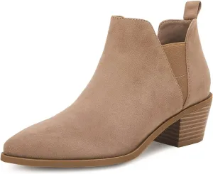 Trish Lucia Womens Ankle Boots Pointed Toe Stacked Chunky Heel Slip on Chelsea Short Booties