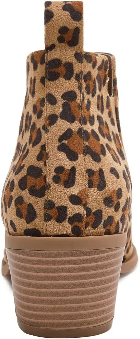 Trish Lucia Womens Ankle Boots Pointed Toe Stacked Chunky Heel Slip on Chelsea Short Booties