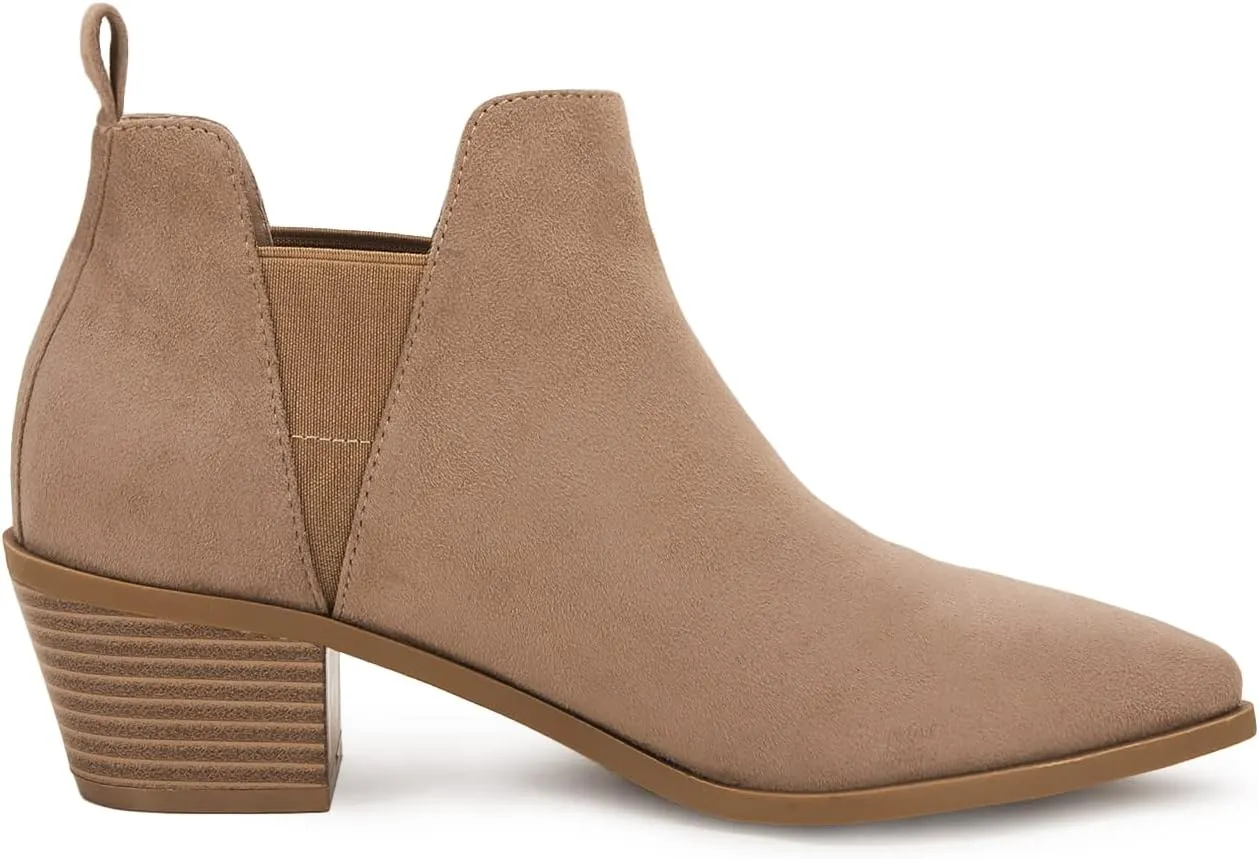 Trish Lucia Womens Ankle Boots Pointed Toe Stacked Chunky Heel Slip on Chelsea Short Booties