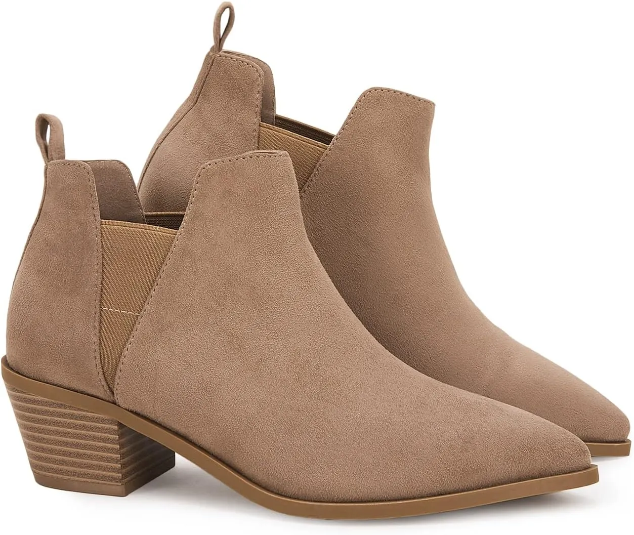 Trish Lucia Womens Ankle Boots Pointed Toe Stacked Chunky Heel Slip on Chelsea Short Booties