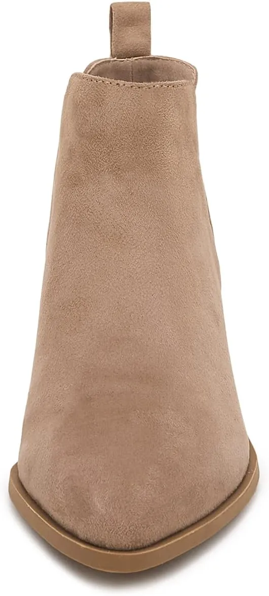 Trish Lucia Womens Ankle Boots Pointed Toe Stacked Chunky Heel Slip on Chelsea Short Booties