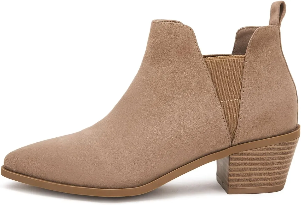 Trish Lucia Womens Ankle Boots Pointed Toe Stacked Chunky Heel Slip on Chelsea Short Booties
