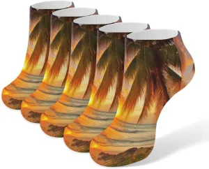Tropical Beach Palm Tree Sunset Casual Socks Soft Moisture-Wicking Socks Low Cut Invisible Liner Ankle Sock (5 Pairs)