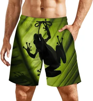 Tropical Frog Silhouette Men's Swim Trunks Quick Dry Board Shorts Swimwear Beach Shorts with Compression Liner
