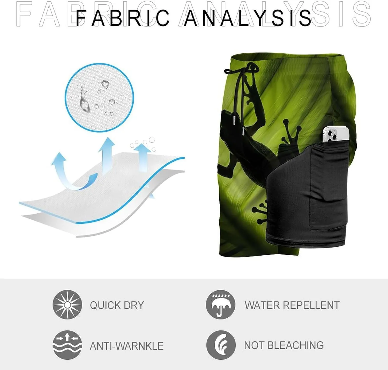 Tropical Frog Silhouette Men's Swim Trunks Quick Dry Board Shorts Swimwear Beach Shorts with Compression Liner