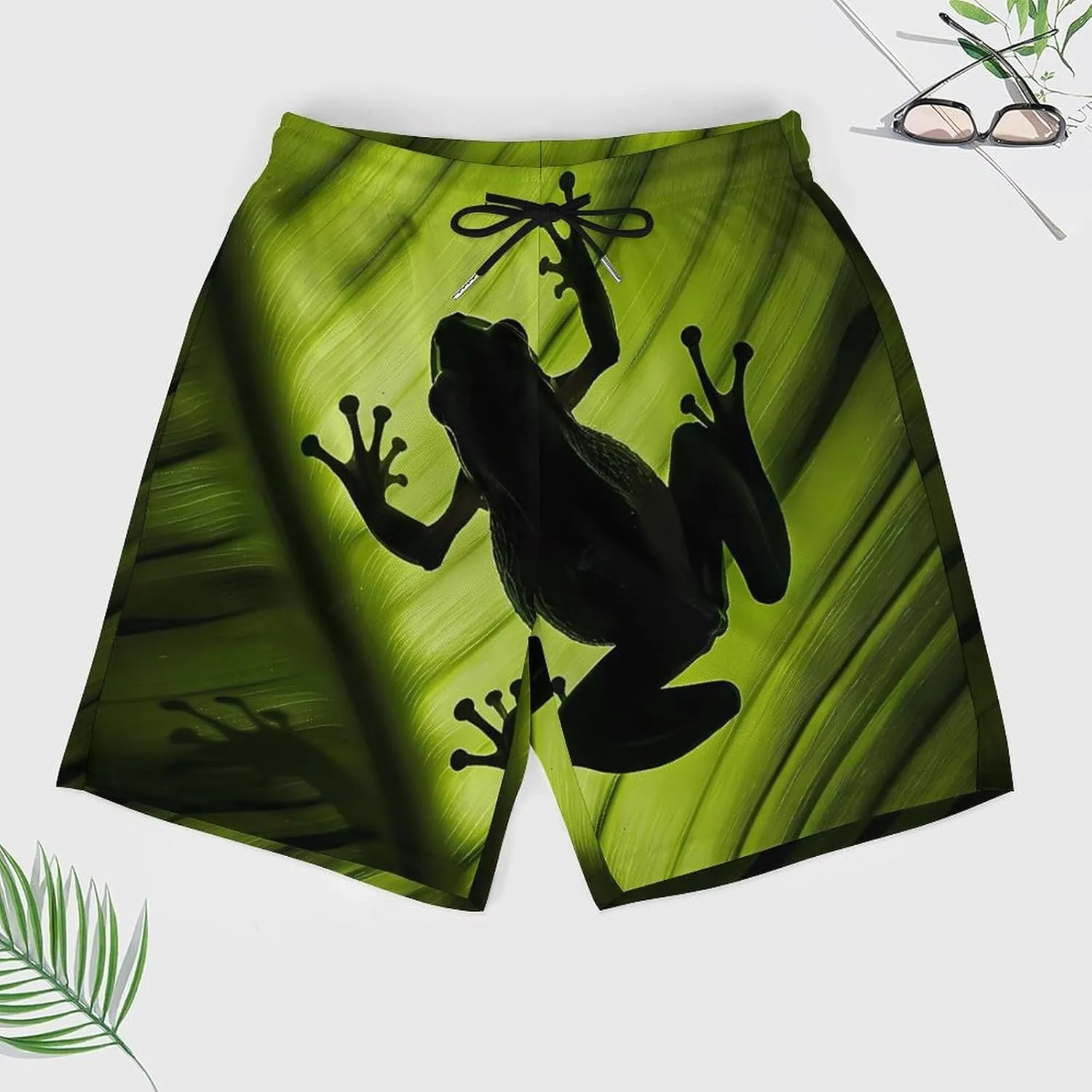Tropical Frog Silhouette Men's Swim Trunks Quick Dry Board Shorts Swimwear Beach Shorts with Compression Liner