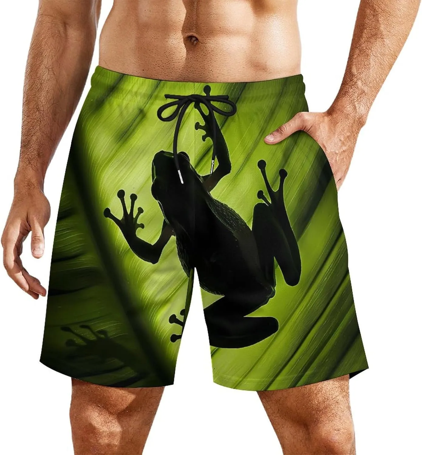 Tropical Frog Silhouette Men's Swim Trunks Quick Dry Board Shorts Swimwear Beach Shorts with Compression Liner