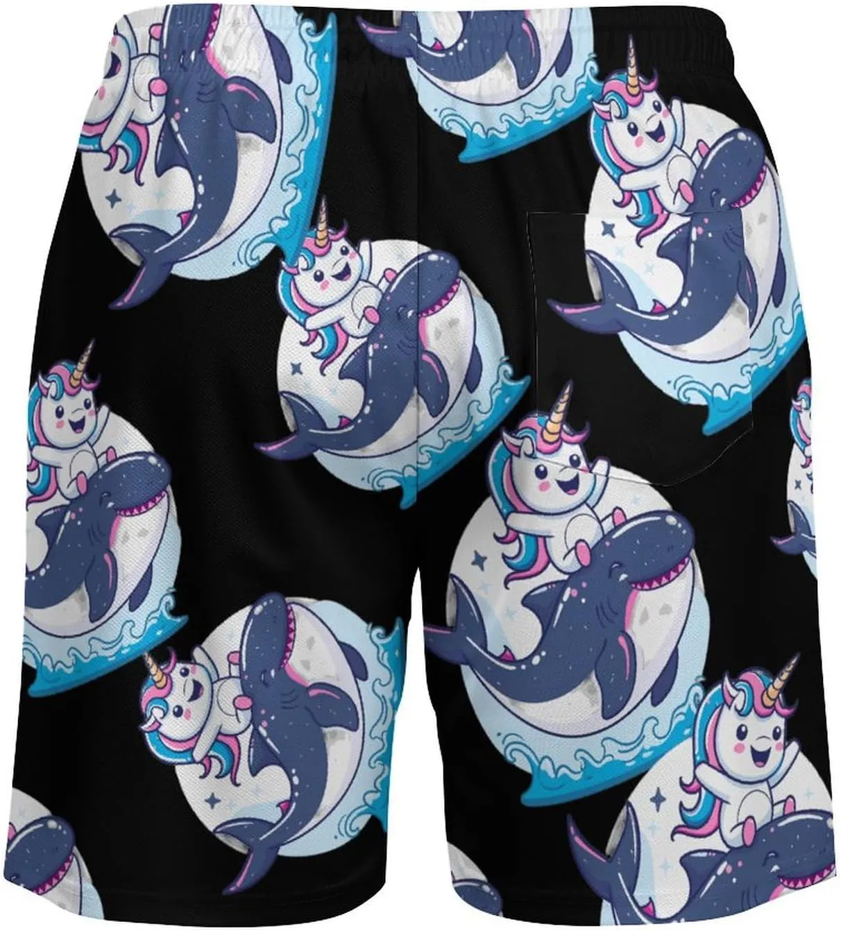 Unicorn Riding Whale Shark Men's Swim Trunks Quick Dry Board Shorts Swimwear Beach Shorts with Compression Liner