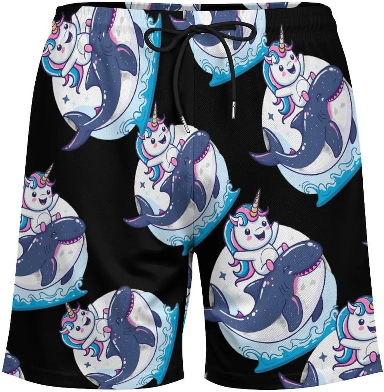 Unicorn Riding Whale Shark Men's Swim Trunks Quick Dry Board Shorts Swimwear Beach Shorts with Compression Liner