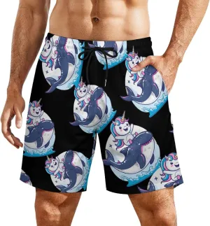 Unicorn Riding Whale Shark Men's Swim Trunks Quick Dry Board Shorts Swimwear Beach Shorts with Compression Liner