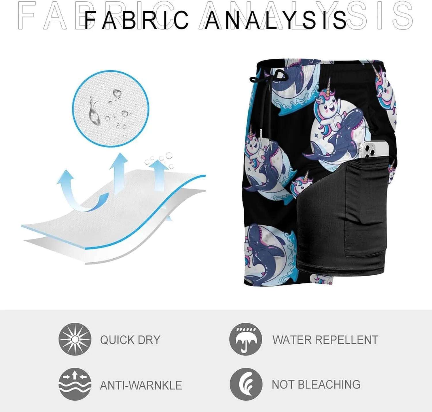 Unicorn Riding Whale Shark Men's Swim Trunks Quick Dry Board Shorts Swimwear Beach Shorts with Compression Liner