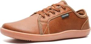 Unisex Leather Fashion Commute Wide Toe Box Barefoot Shoes Comfortable Breathable Non-Slip Lace up Minimalist Zero Drop Casual Sneakers for Walking Outdoor Driving Work
