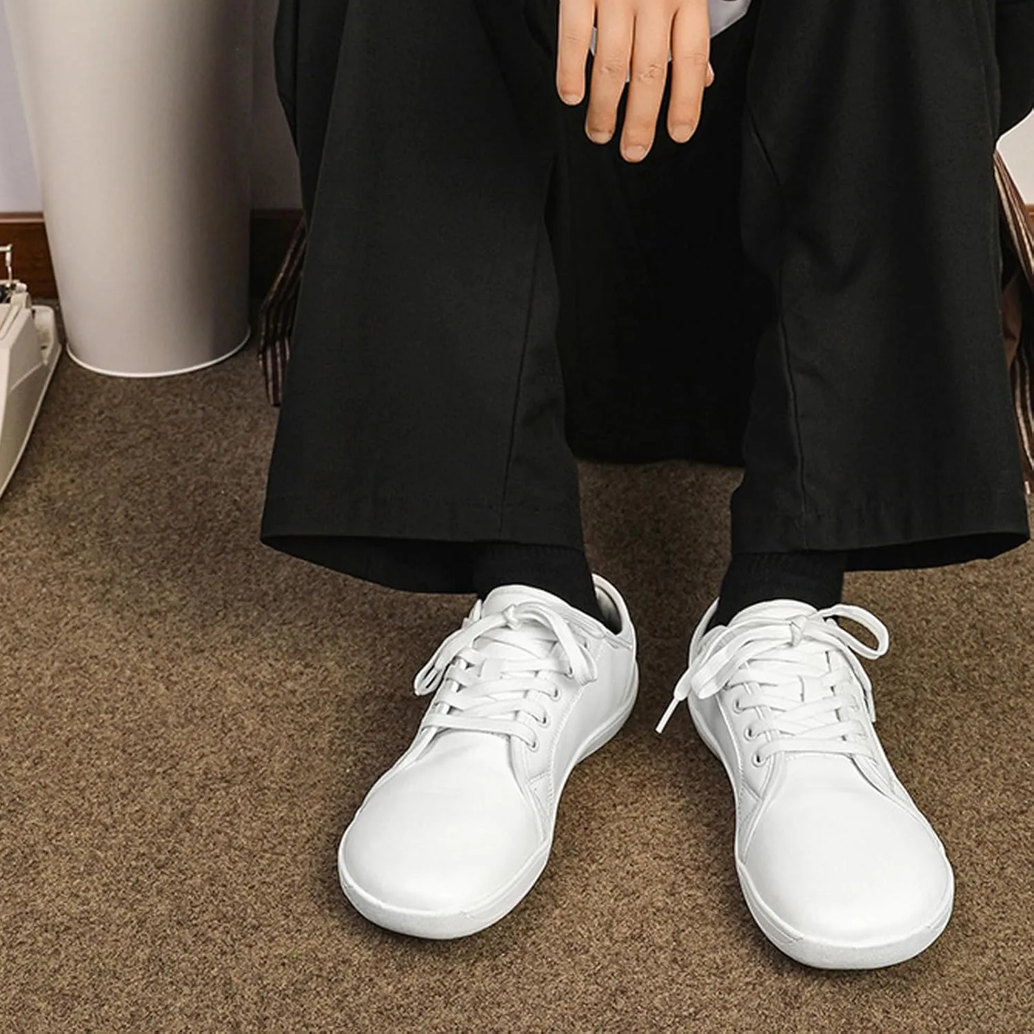 Unisex Leather Fashion Commute Wide Toe Box Barefoot Shoes Comfortable Breathable Non-Slip Lace up Minimalist Zero Drop Casual Sneakers for Walking Outdoor Driving Work