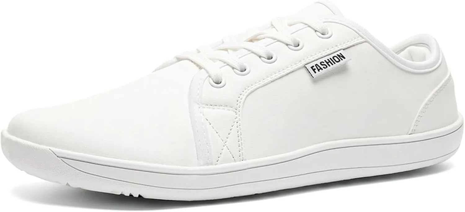 Unisex Leather Fashion Commute Wide Toe Box Barefoot Shoes Comfortable Breathable Non-Slip Lace up Minimalist Zero Drop Casual Sneakers for Walking Outdoor Driving Work