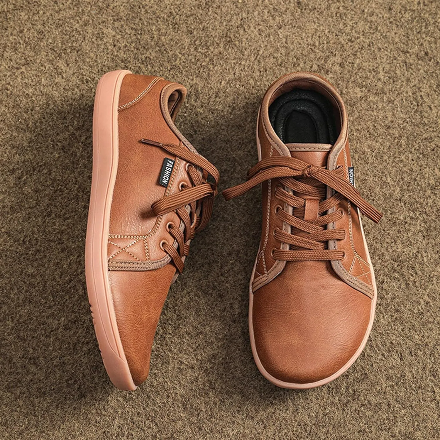 Unisex Leather Fashion Commute Wide Toe Box Barefoot Shoes Comfortable Breathable Non-Slip Lace up Minimalist Zero Drop Casual Sneakers for Walking Outdoor Driving Work