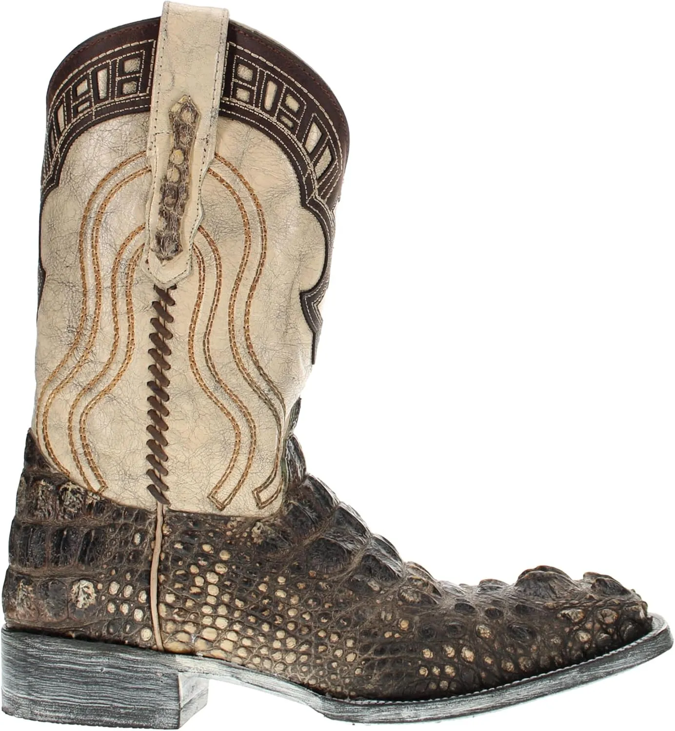 Vaccari Men's Alexander Genuine Natural Alligator Head Cut Broad Square Toe Western Cowboy Boots