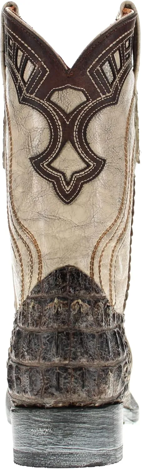Vaccari Men's Alexander Genuine Natural Alligator Head Cut Broad Square Toe Western Cowboy Boots