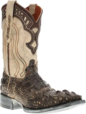 Vaccari Men's Alexander Genuine Natural Alligator Head Cut Broad Square Toe Western Cowboy Boots