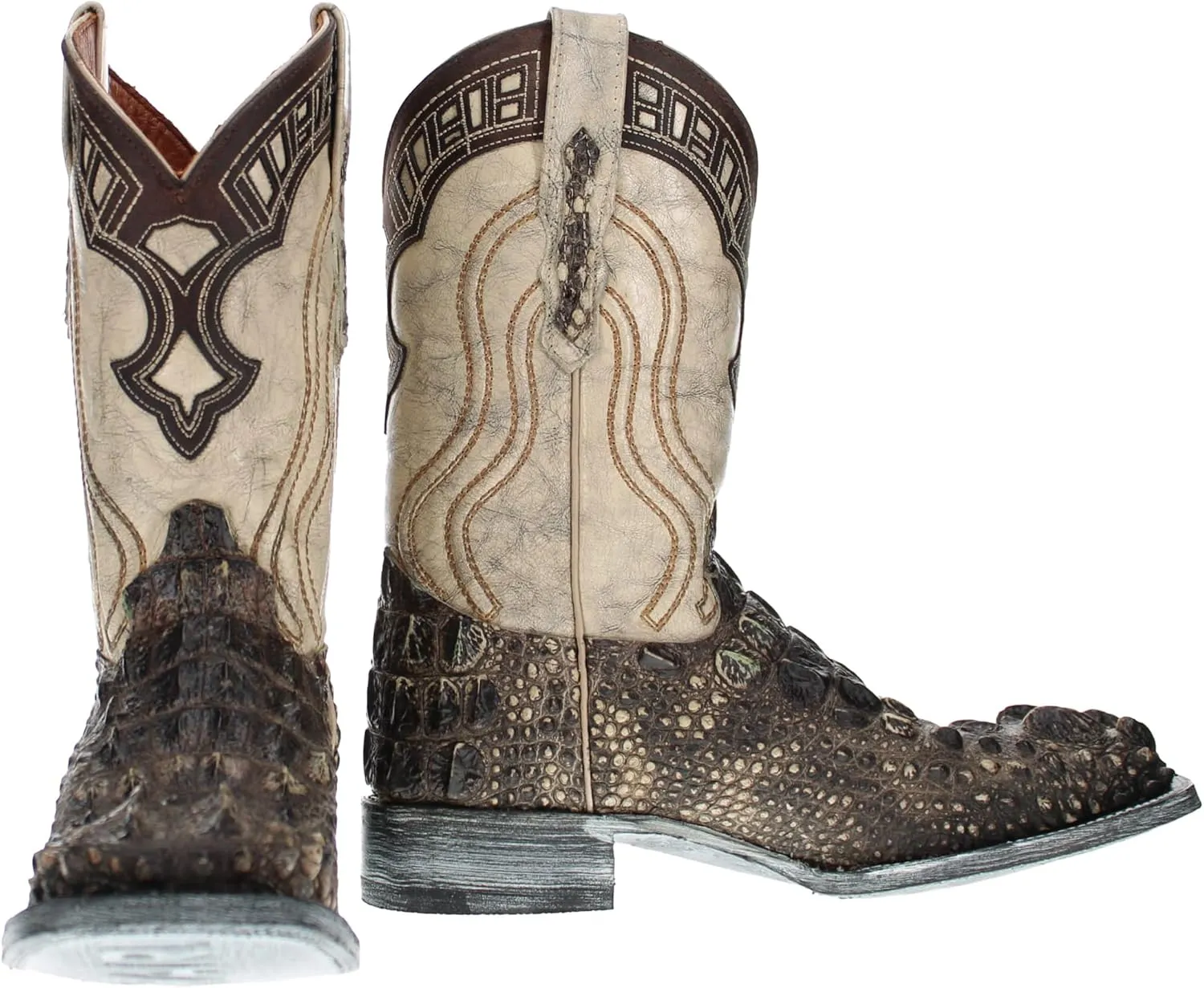 Vaccari Men's Alexander Genuine Natural Alligator Head Cut Broad Square Toe Western Cowboy Boots