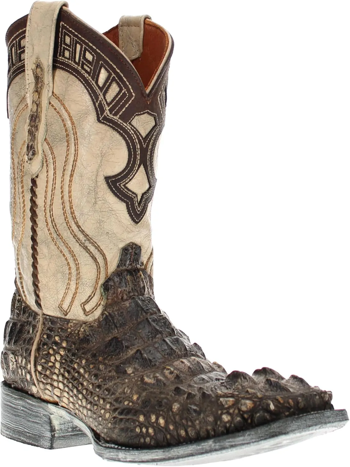 Vaccari Men's Alexander Genuine Natural Alligator Head Cut Broad Square Toe Western Cowboy Boots