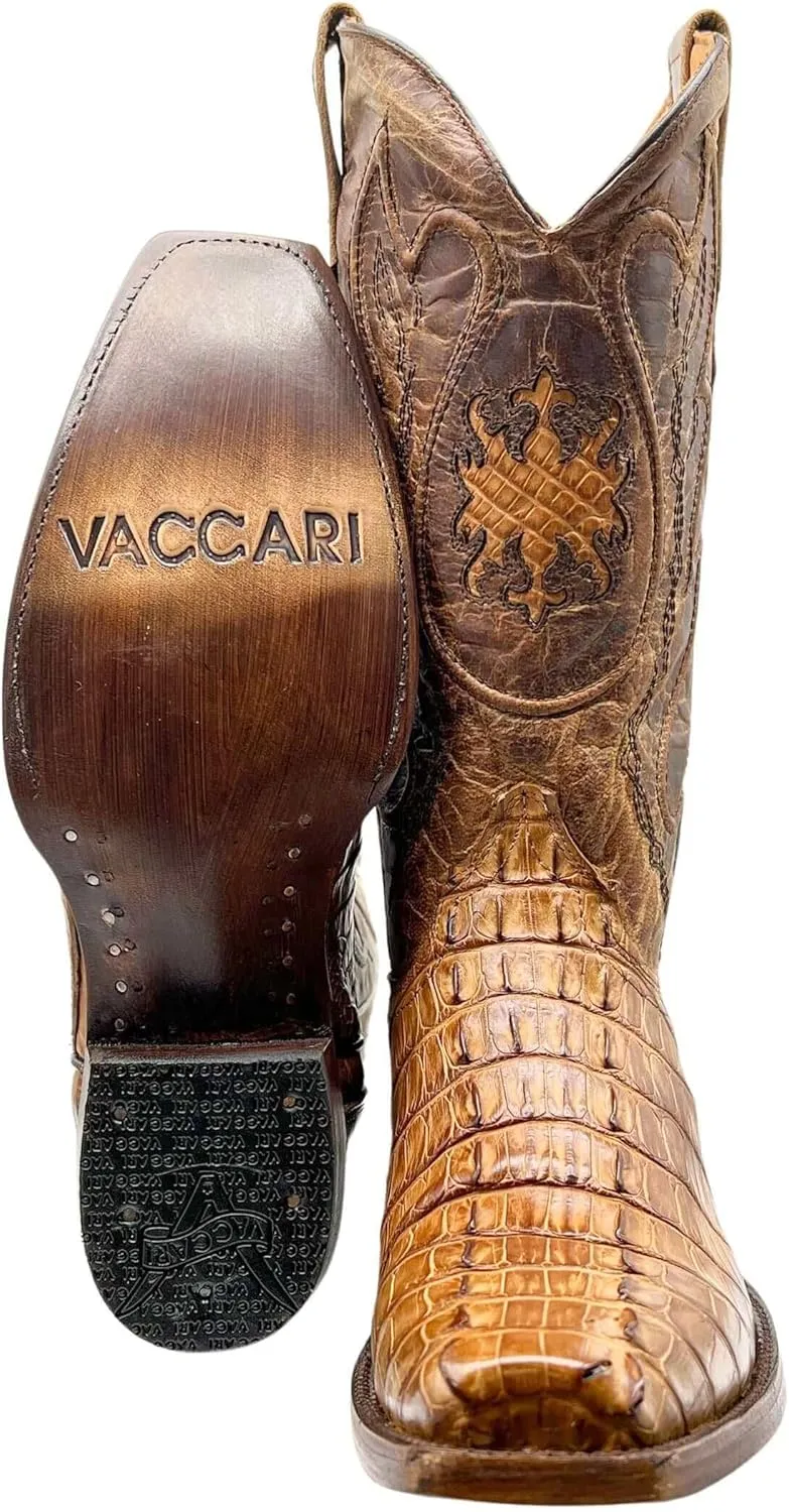 Vaccari Men's Lincoln Genuine American Alligator Tail Leather Narrow Square Toe Cowboy Boots