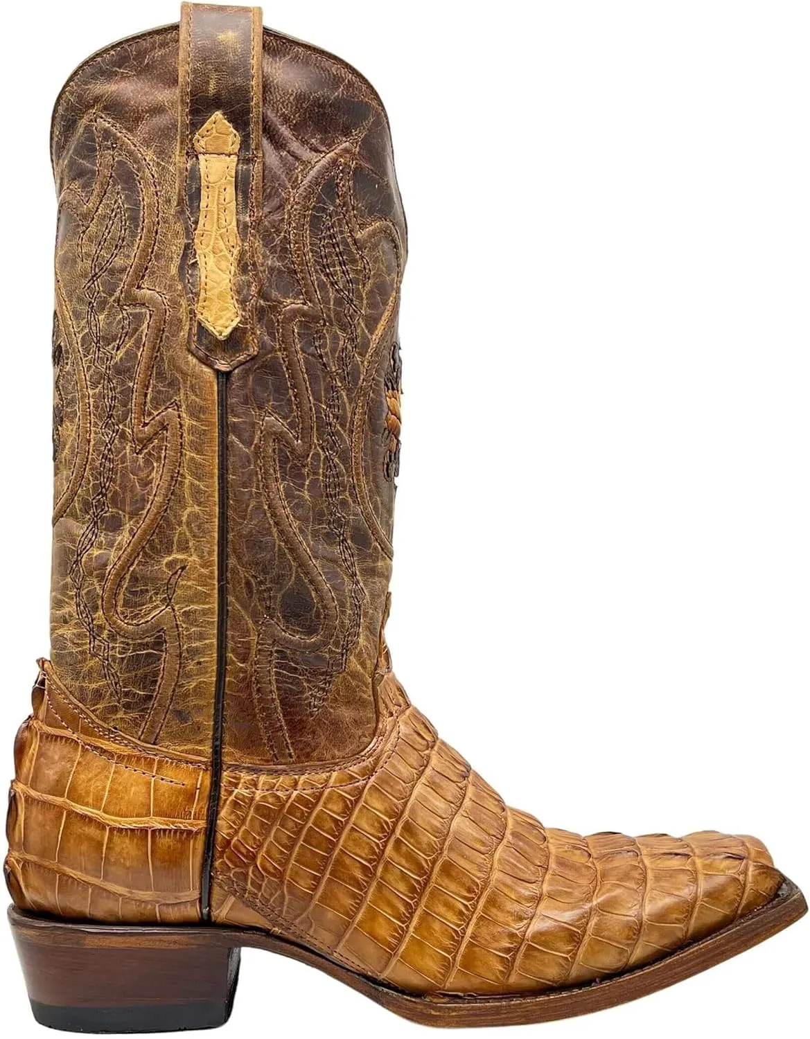 Vaccari Men's Lincoln Genuine American Alligator Tail Leather Narrow Square Toe Cowboy Boots