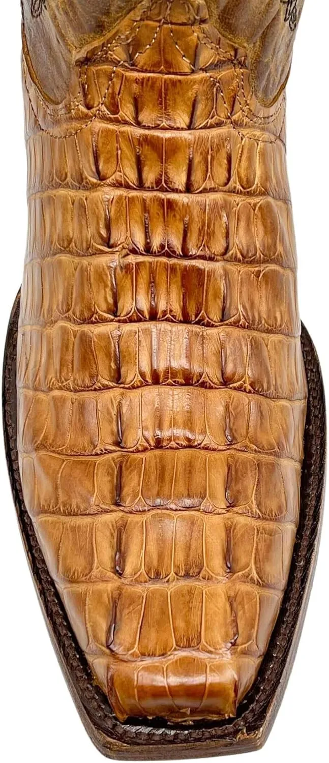 Vaccari Men's Lincoln Genuine American Alligator Tail Leather Narrow Square Toe Cowboy Boots