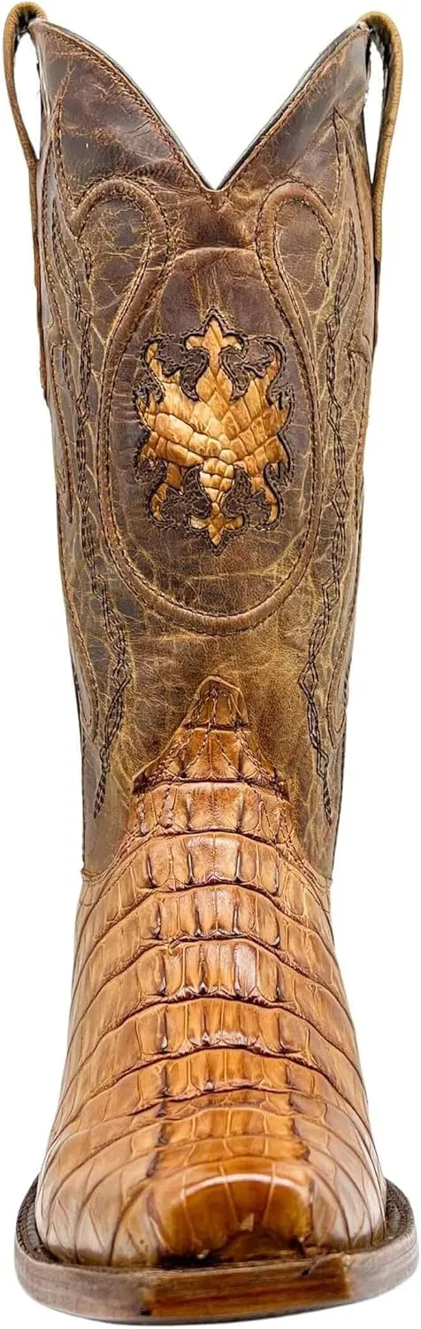 Vaccari Men's Lincoln Genuine American Alligator Tail Leather Narrow Square Toe Cowboy Boots