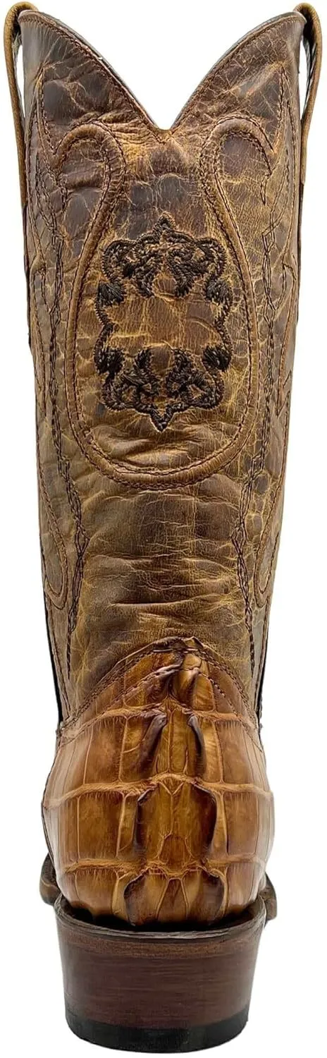 Vaccari Men's Lincoln Genuine American Alligator Tail Leather Narrow Square Toe Cowboy Boots