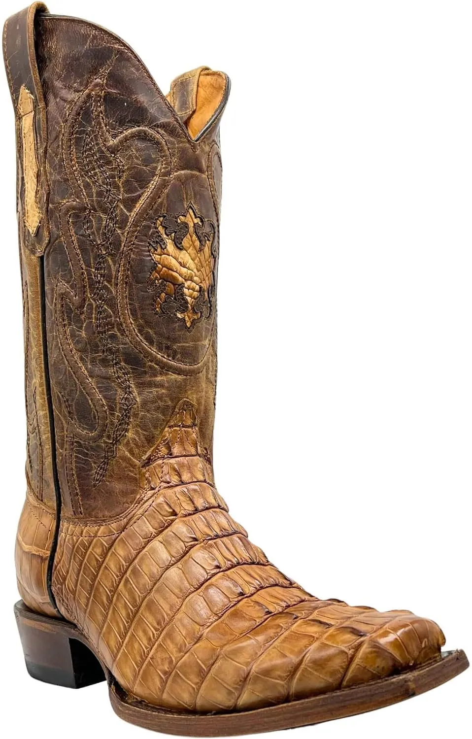 Vaccari Men's Lincoln Genuine American Alligator Tail Leather Narrow Square Toe Cowboy Boots