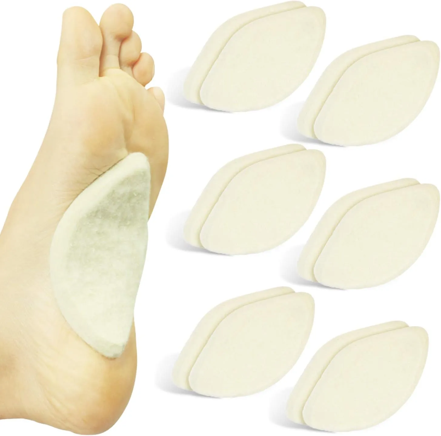 ViveSole Arch Supports for Women & Men (12 Pack) - Felt Insert with Adhesive - Foot Pads for Shoes, Sandals, Flip Flops, Boots, High Heels, Flat Feet, High Arches, and Plantar Fasciitis